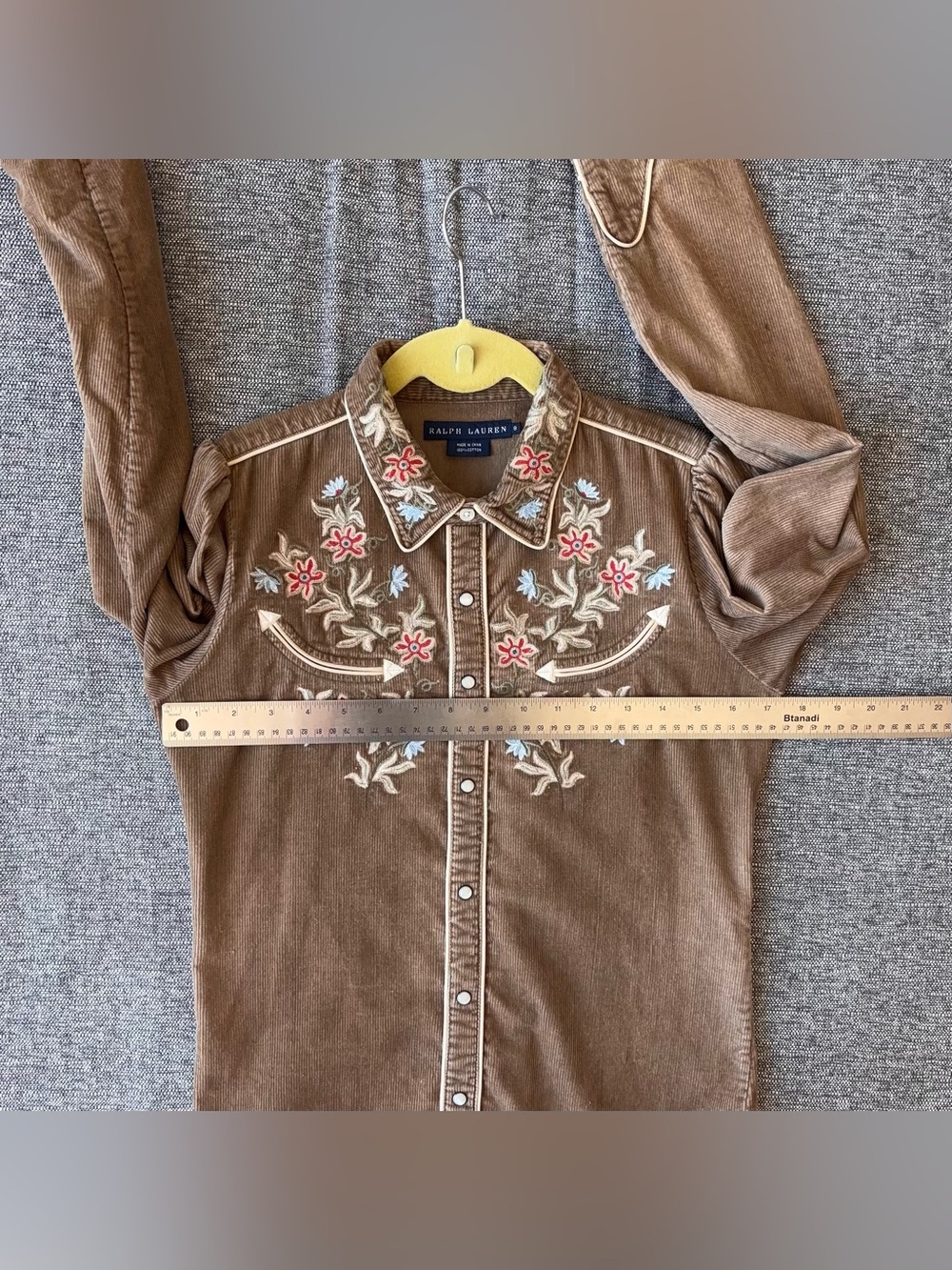 Vintage Ralph Lauren Embroidered Western Corduroy Pearl Snap Shirt Size XS - Picture 9 of 10